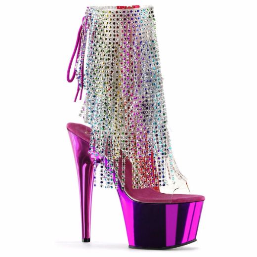 Product image of Pleaser Adore-1017Rsf Clear-Multi/Fuchsia Chrome, 7 inch (17.8 cm) Heel, 2 3/4 inch (7 cm) Platform Ankle Boot