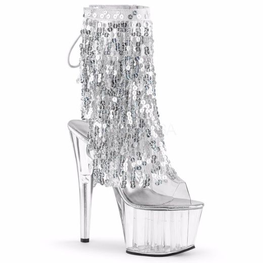 Product image of Pleaser Adore-1017Sqf Clear-Silver Holo/Clear, 7 inch (17.8 cm) Heel, 2 3/4 inch (7 cm) Platform Ankle Boot
