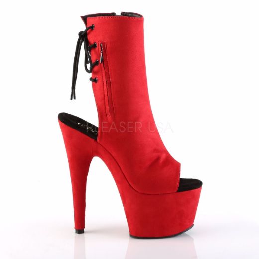 Product image of Pleaser Adore-1018Fs Red Faux Suede/Red Faux Suede, 7 inch (17.8 cm) Heel, 2 3/4 inch (7 cm) Platform Ankle Boot