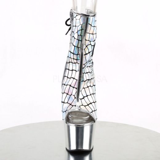 Product image of Pleaser Adore-1018Hg Silver Hologram Ostrich Pu/Silver Chrome, 7 inch (17.8 cm) Heel, 2 3/4 inch (7 cm) Platform Ankle Boot