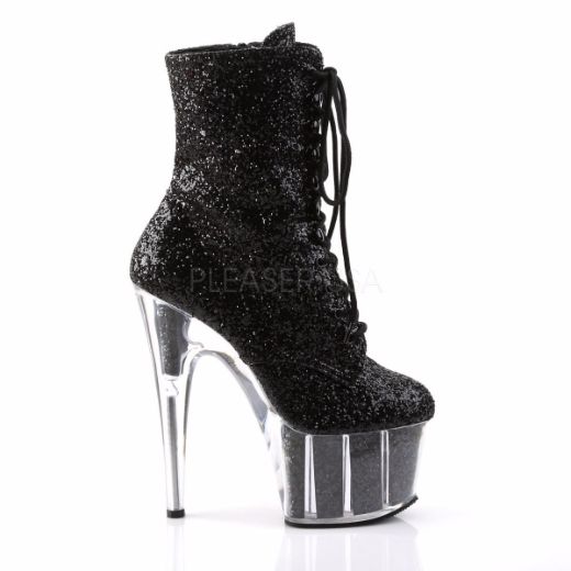 Product image of Pleaser Adore-1020G Black Glitter/Black Glitter, 7 inch (17.8 cm) Heel, 2 3/4 inch (7 cm) Platform Ankle Boot