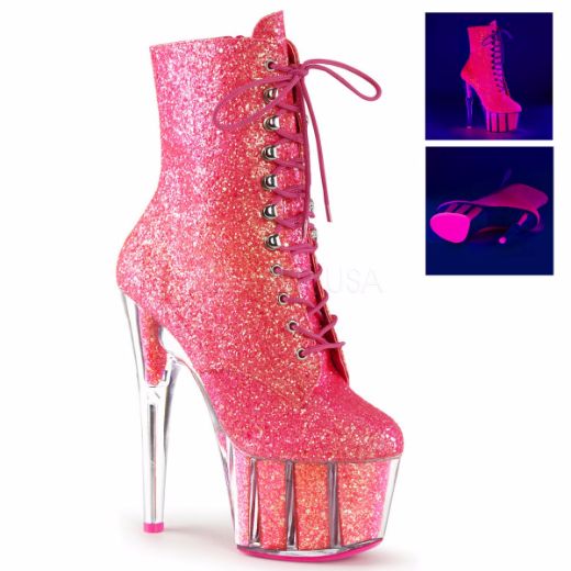 Product image of Pleaser Adore-1020G Neon Pink Glitter/Neon Pink Glitter, 7 inch (17.8 cm) Heel, 2 3/4 inch (7 cm) Platform Ankle Boot