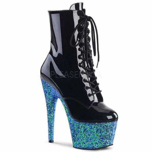 Product image of Pleaser Adore-1020Lg Black Patent/Blue Multi Glitter, 7 inch (17.8 cm) Heel, 2 3/4 inch (7 cm) Platform Ankle Boot