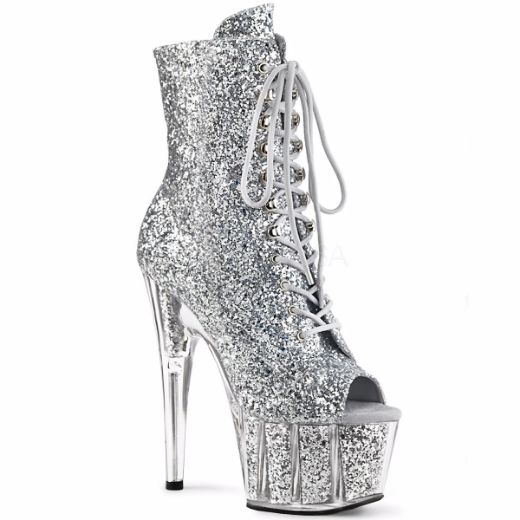 Product image of Pleaser Adore-1021G Silver Glitter/Silver Gliteer, 7 inch (17.8 cm) Heel, 2 3/4 inch (7 cm) Platform Ankle Boot