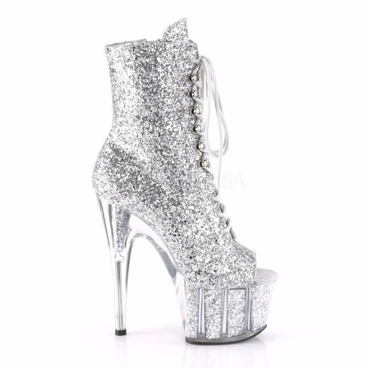 Product image of Pleaser Adore-1021G Silver Glitter/Silver Gliteer, 7 inch (17.8 cm) Heel, 2 3/4 inch (7 cm) Platform Ankle Boot