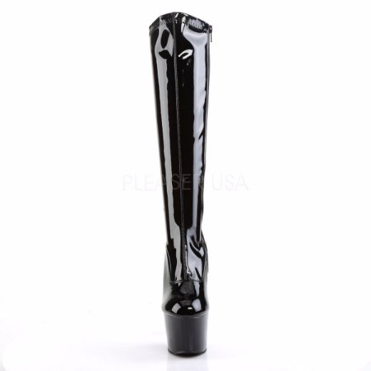 Product image of Pleaser Adore-2000 Black Stretch Patent/Black , 7 inch (17.8 cm) Heel, 2 3/4 inch (7 cm) Platform Knee High Boot
