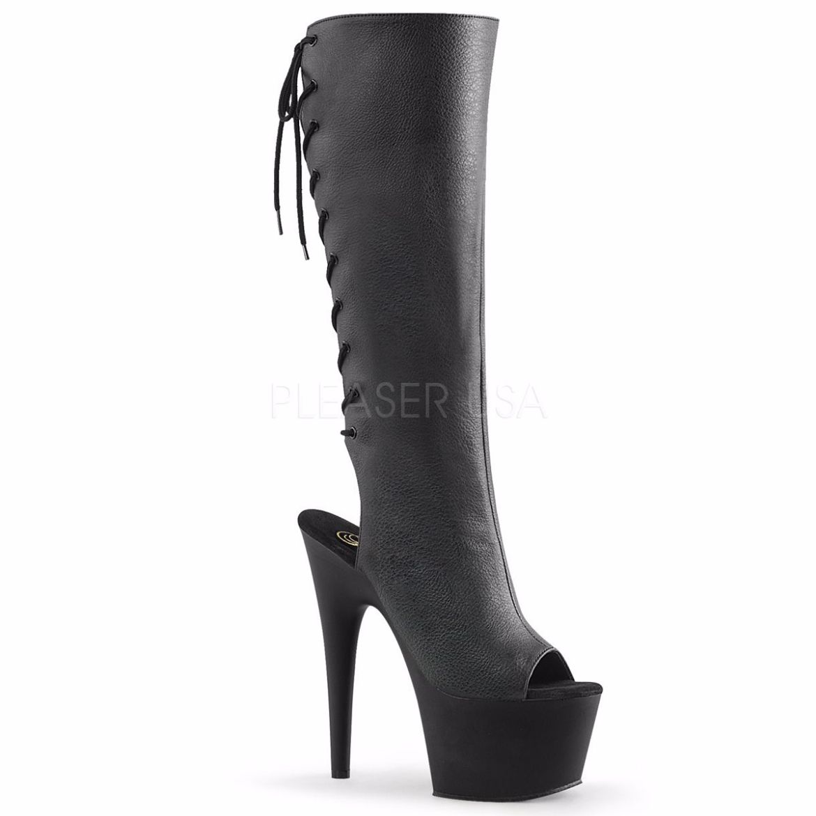 Product image of Pleaser Adore-2018 Black Faux Leather/Black Matte, 7 inch (17.8 cm) Heel. 2 3/4 inch (7 cm) Platform Knee High Boot