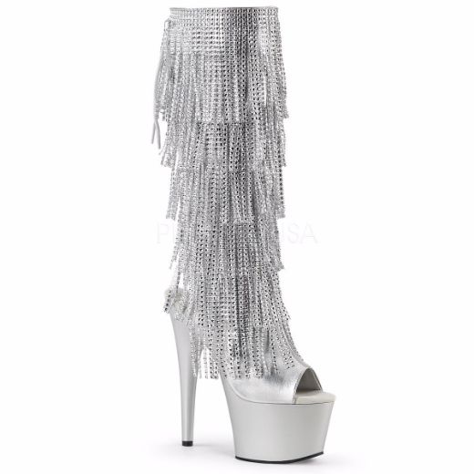 Product image of Pleaser Adore-2024Rsf Silver Metallic Pu/Silver Matte, 7 inch (17.8 cm) Heel. 2 3/4 inch (7 cm) Platform Knee High Boot