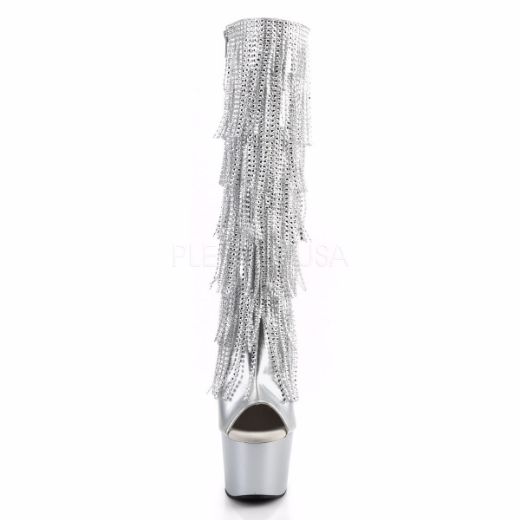 Product image of Pleaser Adore-2024Rsf Silver Metallic Pu/Silver Matte, 7 inch (17.8 cm) Heel. 2 3/4 inch (7 cm) Platform Knee High Boot