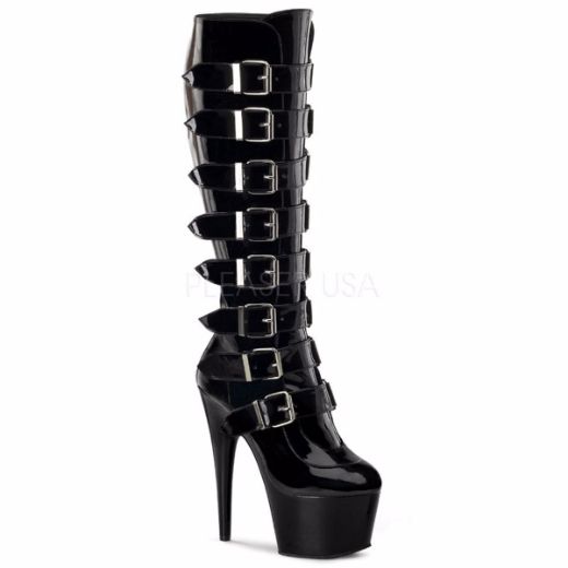 Product image of Pleaser Adore-2043 Black Patent/Black, 7 inch (17.8 cm) Heel, 2 3/4 inch (7 cm) Platform Knee High Boot