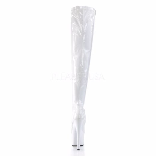 Product image of Pleaser Adore-3000 White Stretch Patent/White, 7 inch (17.8 cm) Heel, 2 3/4 inch (7 cm) Platform Thigh High Boot
