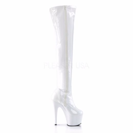 Product image of Pleaser Adore-3000 White Stretch Patent/White, 7 inch (17.8 cm) Heel, 2 3/4 inch (7 cm) Platform Thigh High Boot
