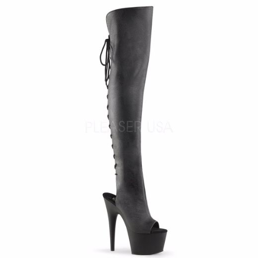 Product image of Pleaser Adore-3019 Black Faux Leather/Black Matte, 7 inch (17.8 cm) Heel, 2 3/4 inch (7 cm) Platform Thigh High Boot