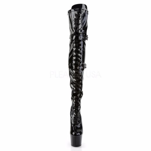 Product image of Pleaser Adore-3028 Black Stretch Patent/Black, 7 inch (17.8 cm) Heel, 2 3/4 inch (7 cm) Platform Thigh High Boot