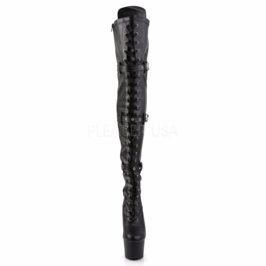 Product image of Pleaser Adore-3028 Black Stretch Faux Leather/Black Matte, 7 inch (17.8 cm) Heel, 2 3/4 inch (7 cm) Platform Thigh High Boot