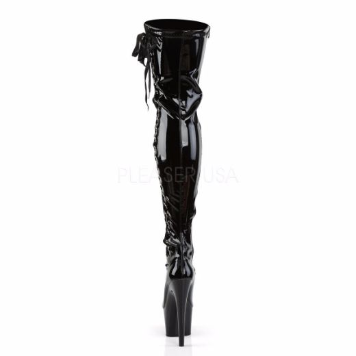 Product image of Pleaser Adore-3050 Black Stretch Patent/Black, 7 inch (17.8 cm) Heel, 2 3/4 inch (7 cm) Platform Thigh High Boot