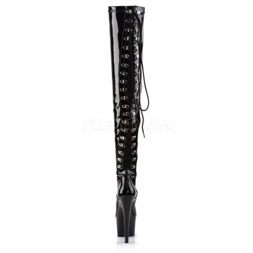 Product image of Pleaser Adore-3063 Black Stretch Patent/Black, 7 inch (17.8 cm) Heel, 2 3/4 inch (7 cm) Platform Thigh High Boot
