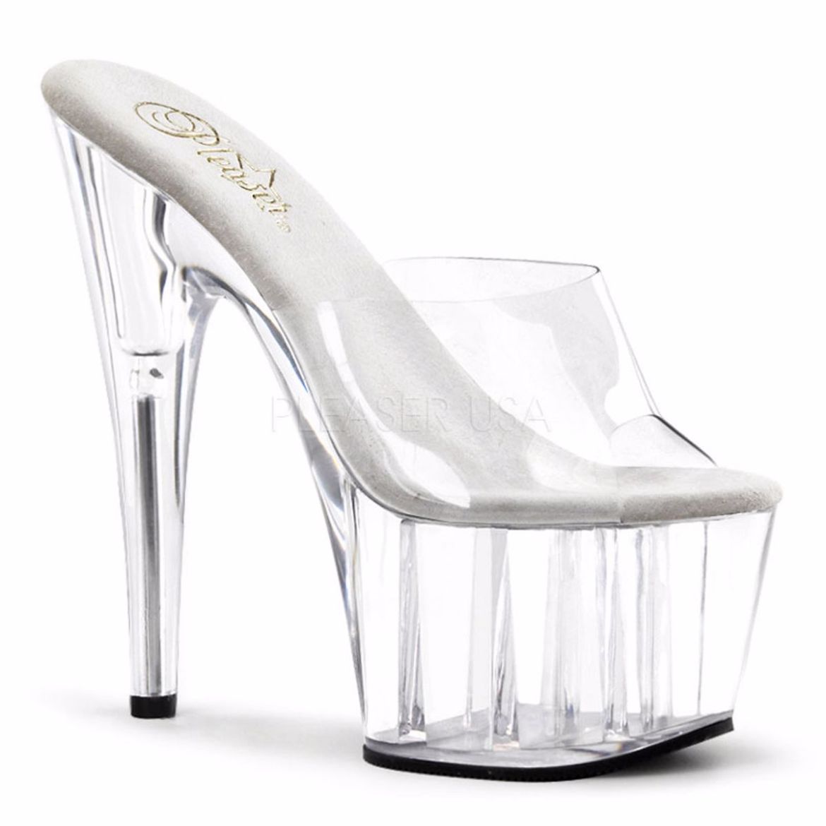 Product image of Pleaser Adore-701 Clear/Clear, 7 inch (17.8 cm) Heel, 2 3/4 inch (7 cm) Platform Slide Mule Shoes