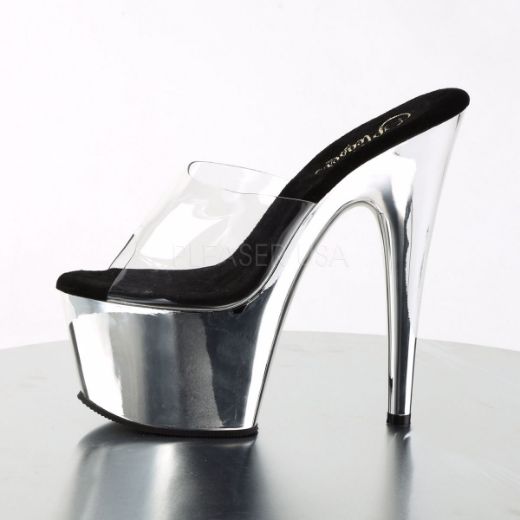 Product image of Pleaser Adore-701 Clear/Silver Chrome, 7 inch (17.8 cm) Heel, 2 3/4 inch (7 cm) Platform Slide Mule Shoes