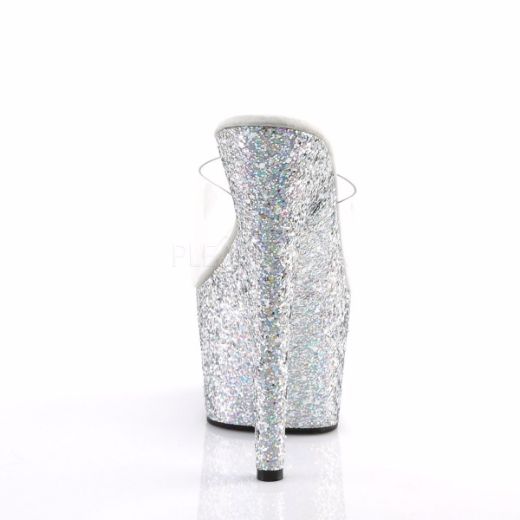 Product image of Pleaser Adore-701Lg Clear/Silver Multi Glitter, 7 inch (17.8 cm) Heel, 2 3/4 inch (7 cm) Platform Slide Mule Shoes