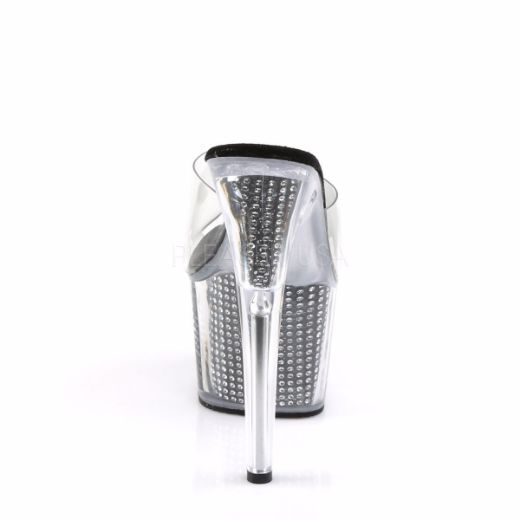 Product image of Pleaser Adore-701Srs Clear/Black Rhinestone, 7 inch (17.8 cm) Heel, 2 3/4 inch (7 cm) Platform Slide Mule Shoes