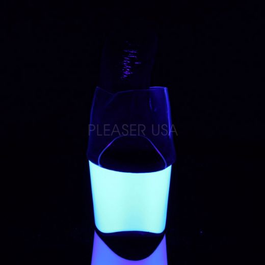 Product image of Pleaser Adore-701Uv Clear/Neon White, 7 inch (17.8 cm) Heel, 2 3/4 inch (7 cm) Platform Slide Mule Shoes
