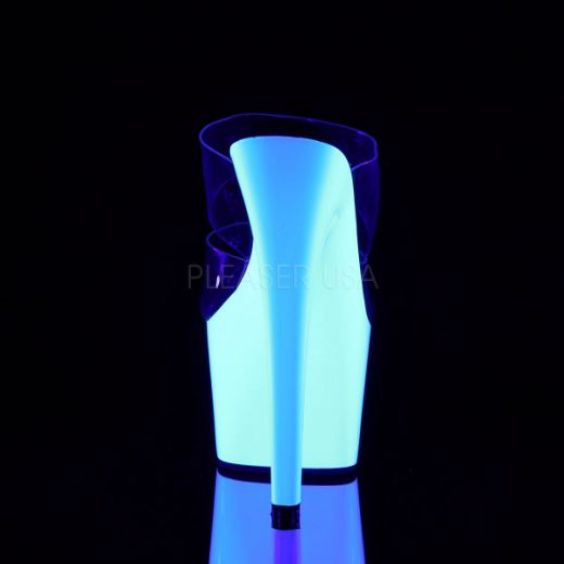 Product image of Pleaser Adore-702Uv Clear/Neon White, 7 inch (17.8 cm) Heel, 2 3/4 inch (7 cm) Platform Slide Mule Shoes