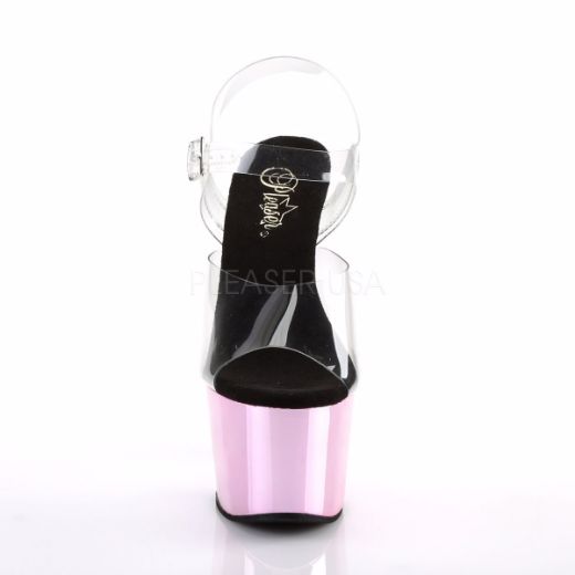 Product image of Pleaser Adore-708 Clear/Baby Pink Chrome, 7 inch (17.8 cm) Heel, 2 3/4 inch (7 cm) Platform Sandal Shoes