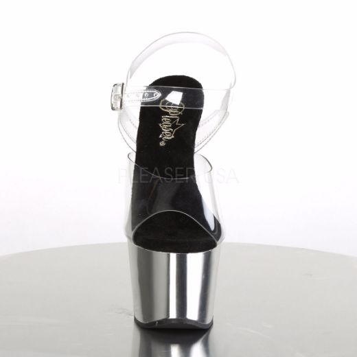 Product image of Pleaser Adore-708 Clear/Silver Chrome, 7 inch (17.8 cm) Heel, 2 3/4 inch (7 cm) Platform Sandal Shoes