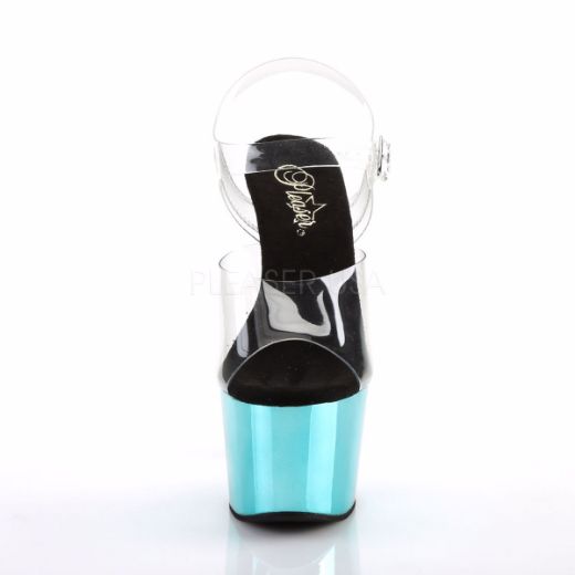 Product image of Pleaser Adore-708 Clear/Turquoise  Chrome, 7 inch (17.8 cm) Heel, 2 3/4 inch (7 cm) Platform Sandal Shoes