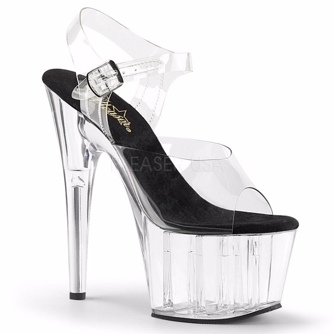 Product image of Pleaser Adore-708 Clear-Black/Clear, 7 inch (17.8 cm) Heel, 2 3/4 inch (7 cm) Platform Sandal Shoes