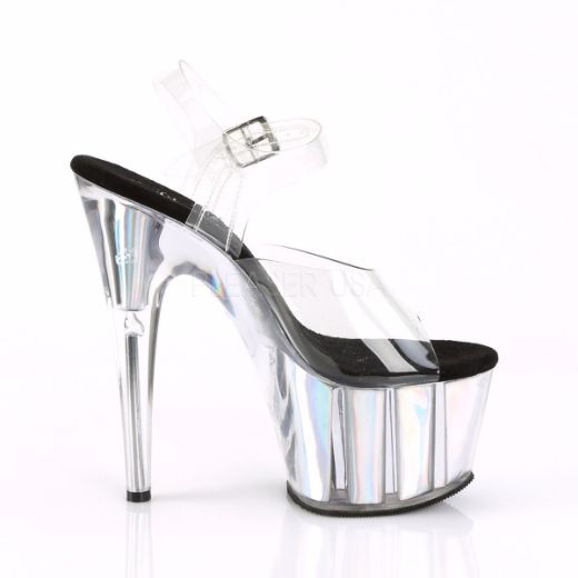 Product image of Pleaser Adore-708Hgi Clear/Silver Hologram Inserts, 7 inch (17.8 cm) Heel, 2 3/4 inch (7 cm) Platform Sandal Shoes