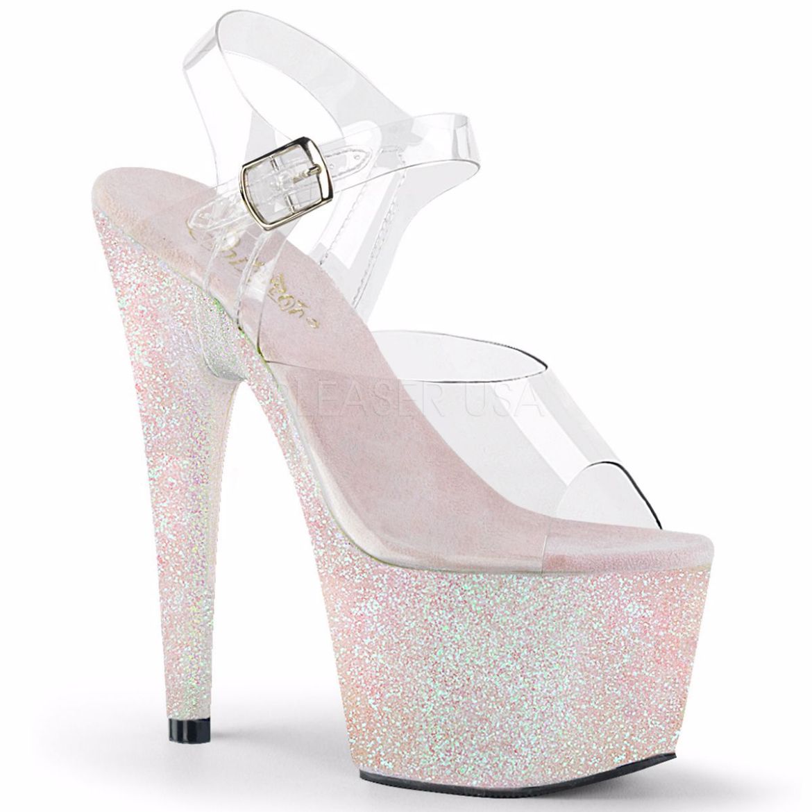 Product image of Pleaser Adore-708Hmg Clear/Opal Multi Glitter, 7 inch (17.8 cm) Heel, 2 3/4 inch (7 cm) Platform Sandal Shoes