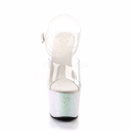 Product image of Pleaser Adore-708Lg Clear/Opal Multi Glitter, 7 inch (17.8 cm) Heel, 2 3/4 inch (7 cm) Platform Sandal Shoes