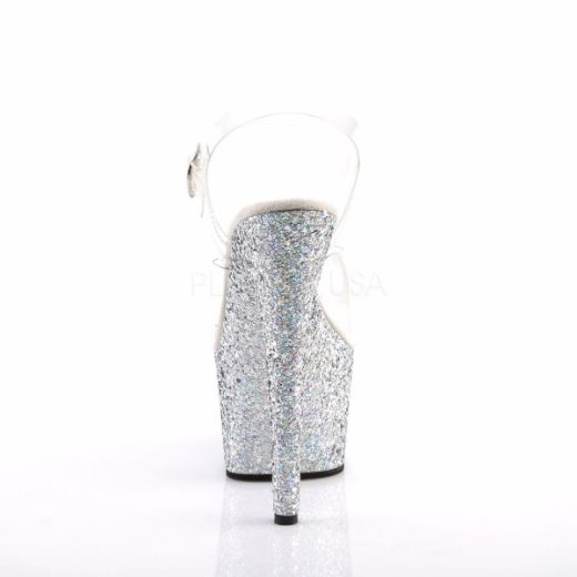 Product image of Pleaser Adore-708Lg Clear/Silver Multi Glitter, 7 inch (17.8 cm) Heel, 2 3/4 inch (7 cm) Platform Sandal Shoes