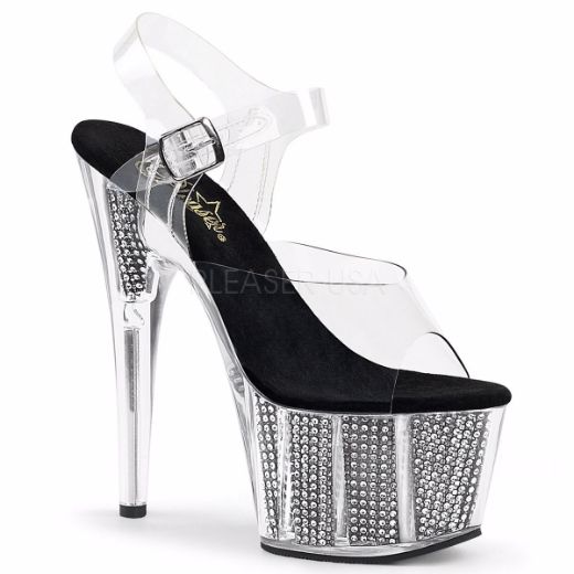 Product image of Pleaser Adore-708Srs Clear/Black Rhinestone, 7 inch (17.8 cm) Heel, 2 3/4 inch (7 cm) Platform Sandal Shoes