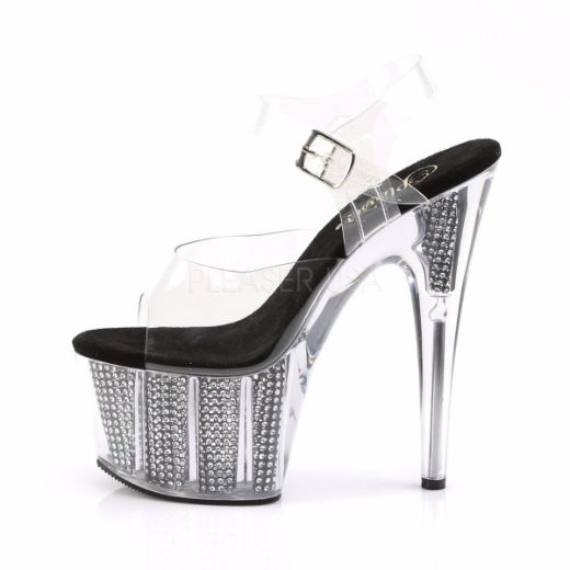 Product image of Pleaser Adore-708Srs Clear/Black Rhinestone, 7 inch (17.8 cm) Heel, 2 3/4 inch (7 cm) Platform Sandal Shoes