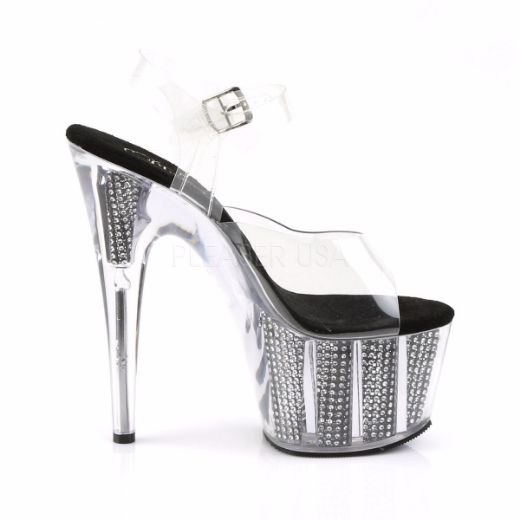 Product image of Pleaser Adore-708Srs Clear/Black Rhinestone, 7 inch (17.8 cm) Heel, 2 3/4 inch (7 cm) Platform Sandal Shoes