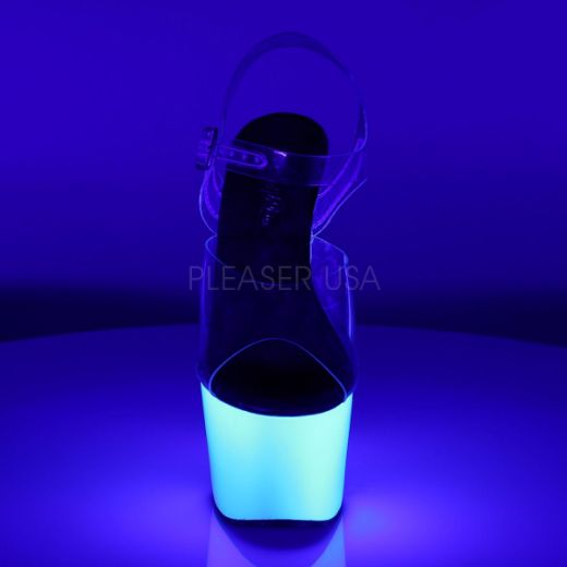 Product image of Pleaser Adore-708Uv Clear/Neon White, 7 inch (17.8 cm) Heel, 2 3/4 inch (7 cm) Platform Sandal Shoes
