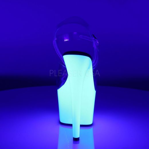 Product image of Pleaser Adore-708Uv Clear/Neon White, 7 inch (17.8 cm) Heel, 2 3/4 inch (7 cm) Platform Sandal Shoes