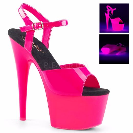 Product image of Pleaser Adore-709Uv Neon Hot Pink Patent/Neon Hot Pink, 7 inch (17.8 cm) Heel, 2 3/4 inch (7 cm) Platform Sandal Shoes