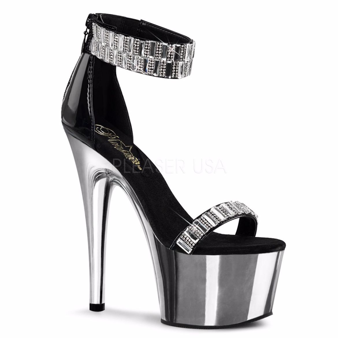 Product image of Pleaser Adore-769Rs Black/Silver Chrome, 7 inch (17.8 cm) Heel, 2 3/4 inch (7 cm) Platform Sandal Shoes