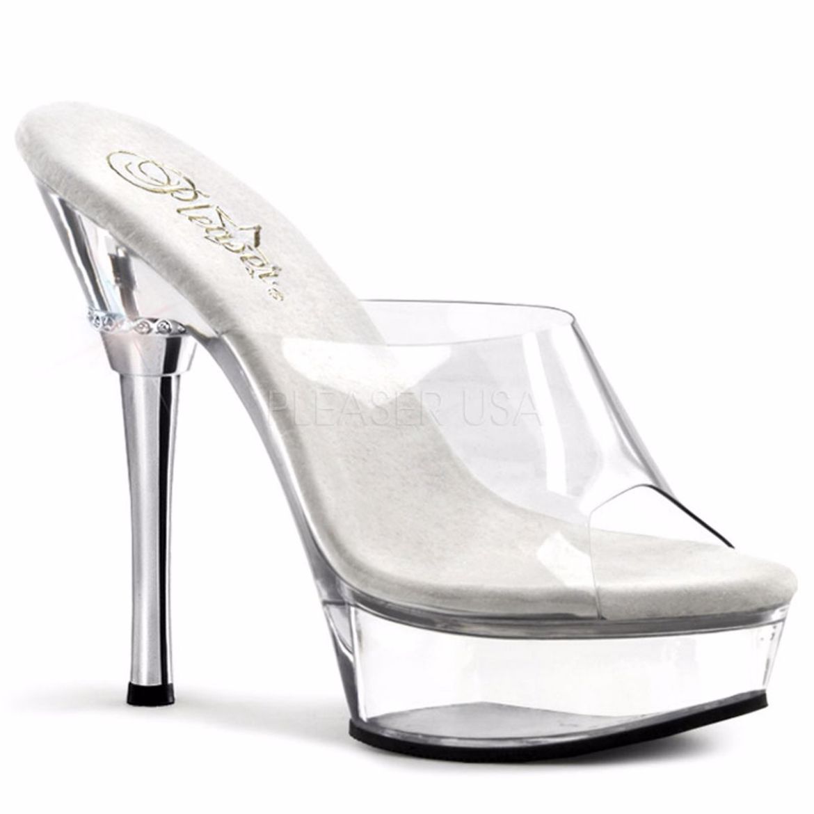 Product image of Pleaser Allure-601 Clear/Clear, 5 1/2 inch (14 cm) Heel, 1 1/2 inch (3.8 cm) Platform Slide Mule Shoes