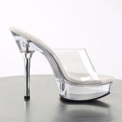 Product image of Pleaser Allure-601 Clear/Clear, 5 1/2 inch (14 cm) Heel, 1 1/2 inch (3.8 cm) Platform Slide Mule Shoes