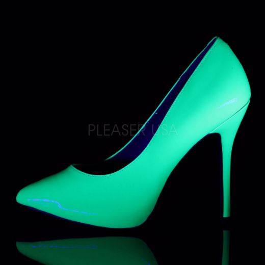 Product image of Pleaser Amuse-20 Neon Green Patent, 5 inch (12.7 cm) Heel, 3/8 inch (1 cm) Hidden Platform Court Pump Shoes