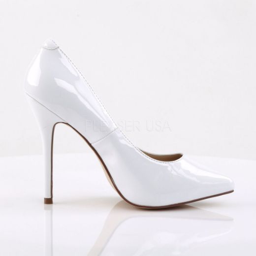 Product image of Pleaser Amuse-20 White Patent, 5 inch (12.7 cm) Heel, 3/8 inch (1 cm) Hidden Platform Court Pump Shoes