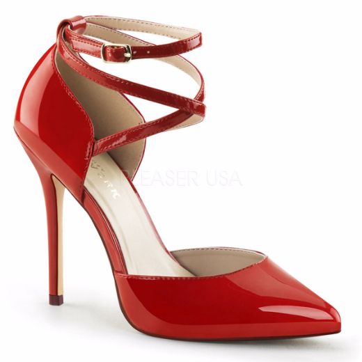 Product image of Pleaser Amuse-25 Red Patent, 5 inch (12.7 cm) Heel, 3/8 inch (1 cm) Hidden Platform Court Pump Shoes