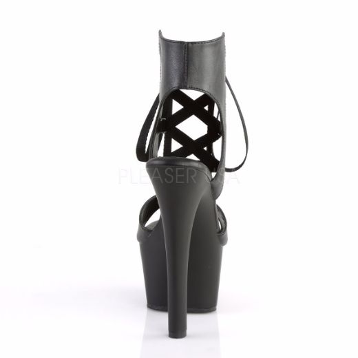 Product image of Pleaser Aspire-600-14 Black Faux Leather/Black Matte, 6 inch (15.2 cm) Heel, 2 1/4 inch (5.7 cm) Platform Sandal Shoes