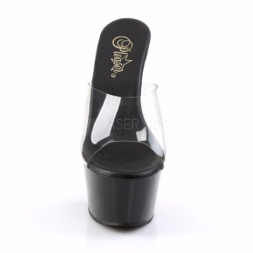 Product image of Pleaser Aspire-601 Clear/Black Matte, 6 inch (15.2 cm) Heel, 2 1/4 inch (5.7 cm) Platform Slide Mule Shoes