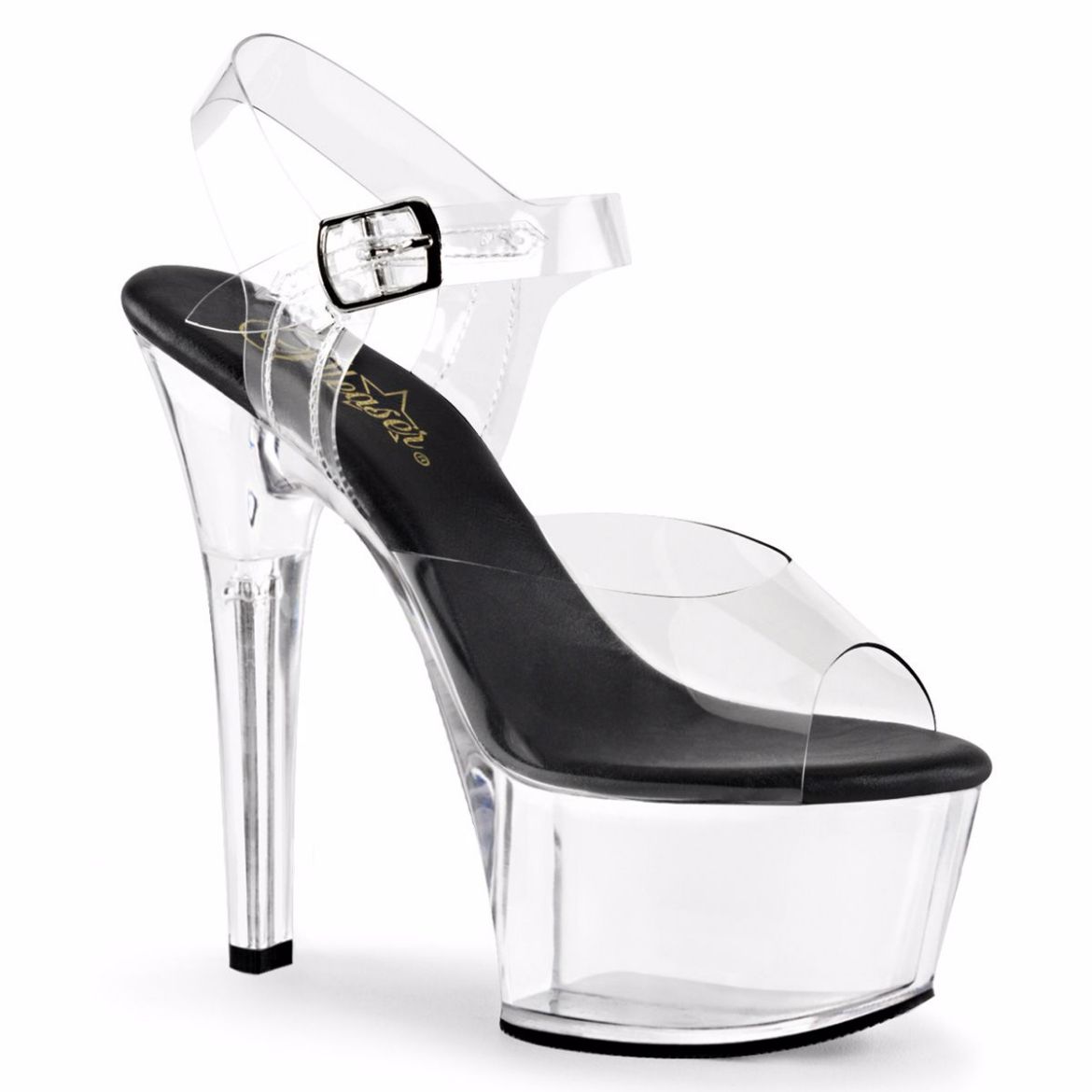 Product image of Pleaser Aspire-608 Clear-Black/Clear, 6 inch (15.2 cm) Heel, 2 1/4 inch (5.7 cm) Platform Sandal Shoes